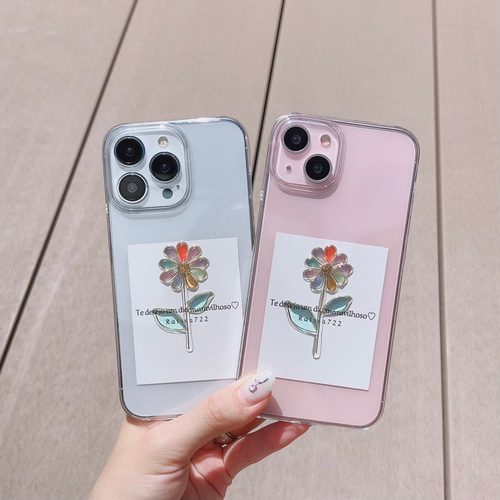 R53レインボーフラワーケース クリアケース フラワーケース iPhone全