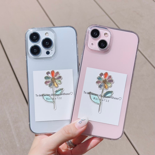 R53レインボーフラワーケース クリアケース フラワーケース iPhone全