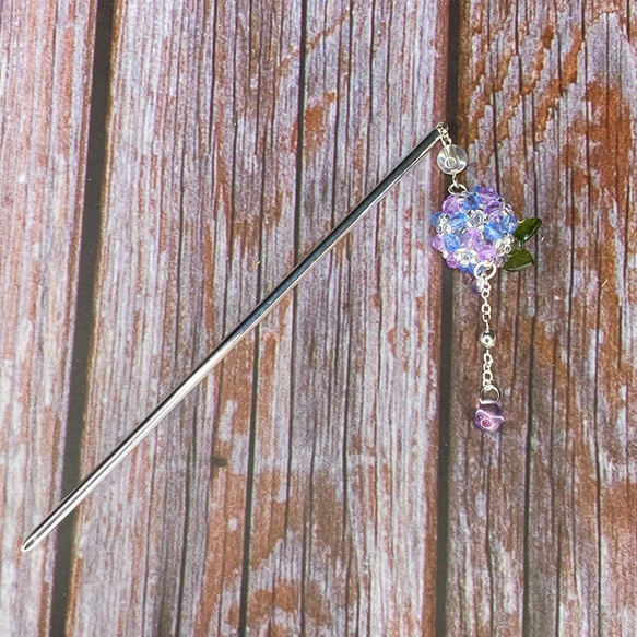 紫陽花玉と雫の一本かんざし 3枚目の画像