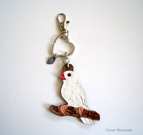 白文鳥  文鳥　革　鳥グッズ　バッグ　チャーム　インコ　鳥　レザー　キーホルダー