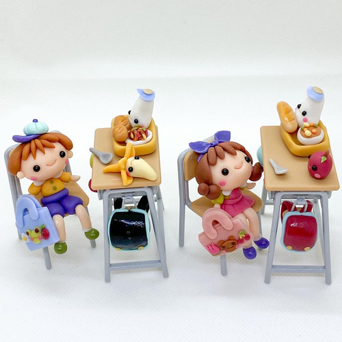 可愛い入学お祝い♪給食の時間 男の子 こねこねくらぶ 樹脂粘土
