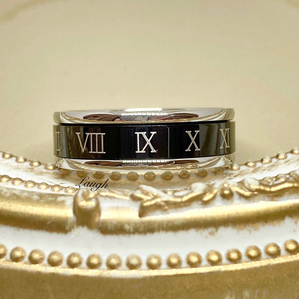 ブラック ローマ字リング ステンレスリング ステンレス指輪 ピンキーリング 3枚目の画像