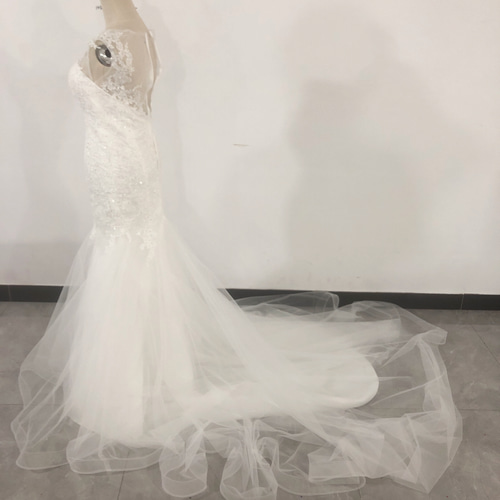 ガリアラハブ風ウエディングドレス マーメイド スーパーロングトレーン  