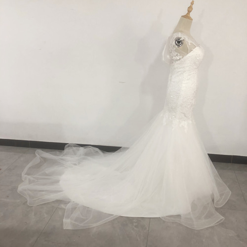 ガリアラハブ風ウエディングドレス マーメイド スーパーロングトレーン  