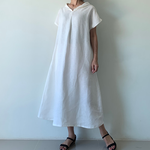 美しく体型カバー。上品さが漂う大人の日常着。半袖へちま襟