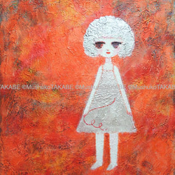 [my red yarn] #painting #絵 #アート #女の子 #赤い糸 #パールホワイトとシルバーでキラキラ 1枚目の画像