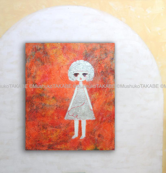 [my red yarn] #painting #絵 #アート #女の子 #赤い糸 #パールホワイトとシルバーでキラキラ 2枚目の画像