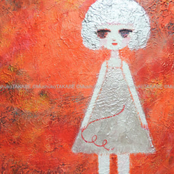 [my red yarn] #painting #絵 #アート #女の子 #赤い糸 #パールホワイトとシルバーでキラキラ 3枚目の画像