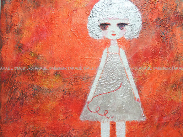 [my red yarn] #painting #絵 #アート #女の子 #赤い糸 #パールホワイトとシルバーでキラキラ 3枚目の画像