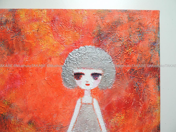 [my red yarn] #painting #絵 #アート #女の子 #赤い糸 #パールホワイトとシルバーでキラキラ 4枚目の画像