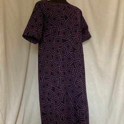 新品 浴衣 リメイク ワンピース 綿 リゾート 紫 ドット柄 半袖 浴衣  