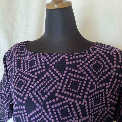 新品 浴衣 リメイク ワンピース 綿 リゾート 紫 ドット柄 半袖 浴衣  