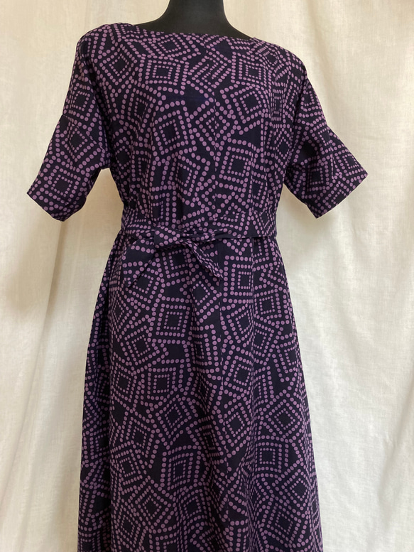 新品 浴衣 リメイク ワンピース 綿 リゾート 紫 ドット柄 半袖 浴衣  