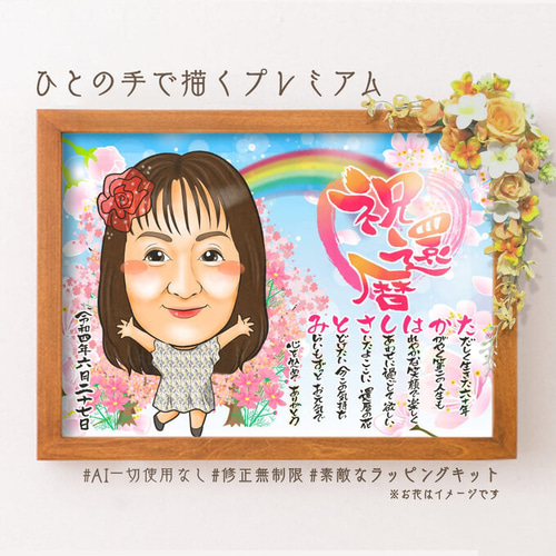 似顔絵 長寿・傘寿祝い／米寿祝い（黄色ちゃんちゃんこ）・名前