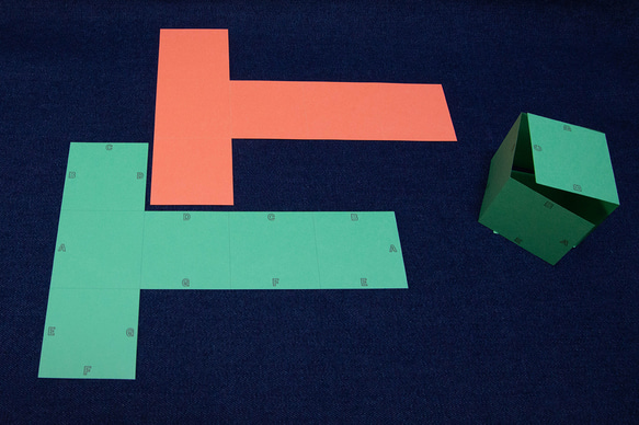 中学受験対策　空間図形の学習　展開図　立方体11パターン＋正四面体2パターン　紙製　切り抜き 2枚目の画像