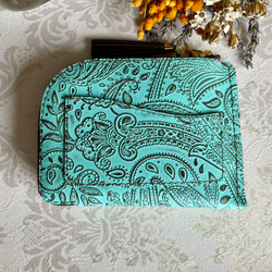 L字ファスナー  コンパクト ミニ財布 ✧ ペイズリー型押し✧ チョコミント ✧ ✣お札を折らずに使える✣ 3枚目の画像