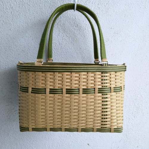 大きめサイズのダブルリボン・クラフトかごバッグ（L）（クラフト