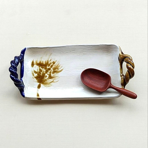 陶のおしぼりトレー(アクセサリー・カトラリートレー)【アオギ ～ 仰ぎ