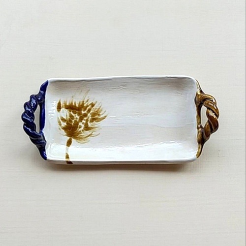 陶のおしぼりトレー(アクセサリー・カトラリートレー)【アオギ ～ 仰ぎ