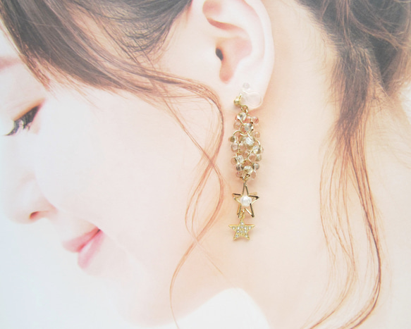 Clear beads×Double star earring*3946* 5枚目の画像