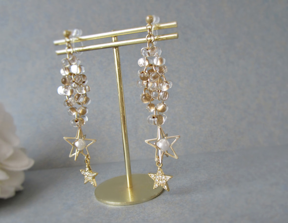 Clear beads×Double star earring*3946* 9枚目の画像