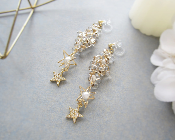 Clear beads×Double star earring*3946* 8枚目の画像