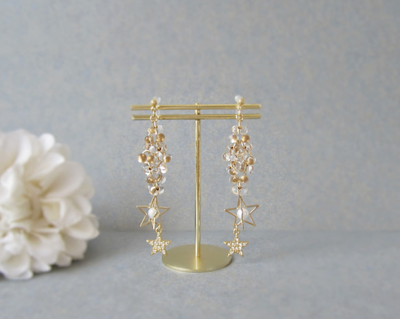 Clear beads×Double star earring*3946* 6枚目の画像