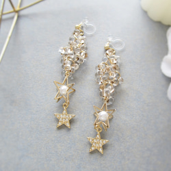 Clear beads×Double star earring*3946* 3枚目の画像