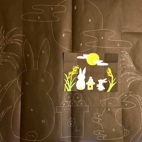 受注制作）ちぎり絵の下絵「お月見」 その他雑貨 クリサンテーム