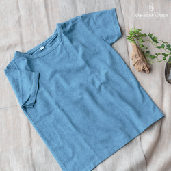 キッズ 半袖 Tシャツ 120/130サイズ【ヘンプ リネン オーガニックコットン】/ 藍染めLIGHT INDIGO　 2枚目の画像