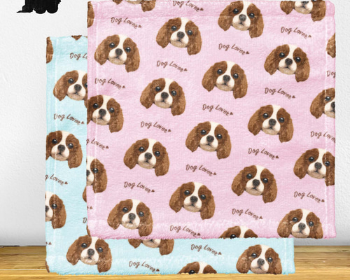 キャバリア 毛色4色 】タオルハンカチ ピンク＆ブルー2枚セット