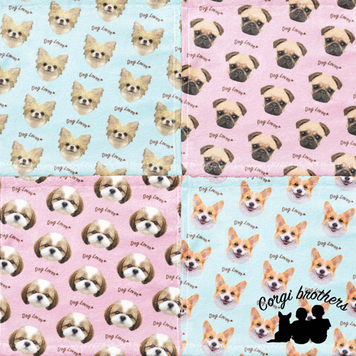 柴犬 毛色3色 】タオルハンカチ ピンク＆ブルー2枚セット