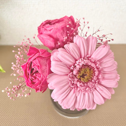 プリザーブドフラワーの花瓶活け（水替え不要）　ピンク 2枚目の画像