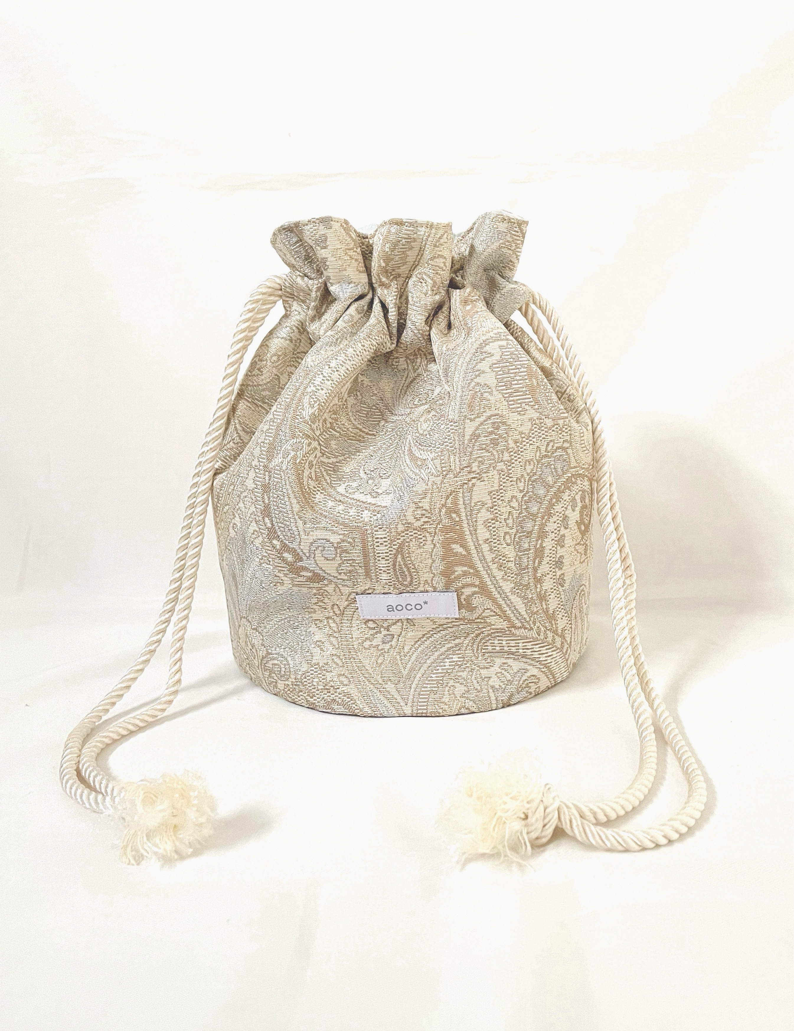 きれい目コーデに♪丸底巾着バッグ/paisley/ペイズリー/ツイストコード/ジャガード/巾着/巾着バッグ/巾着袋