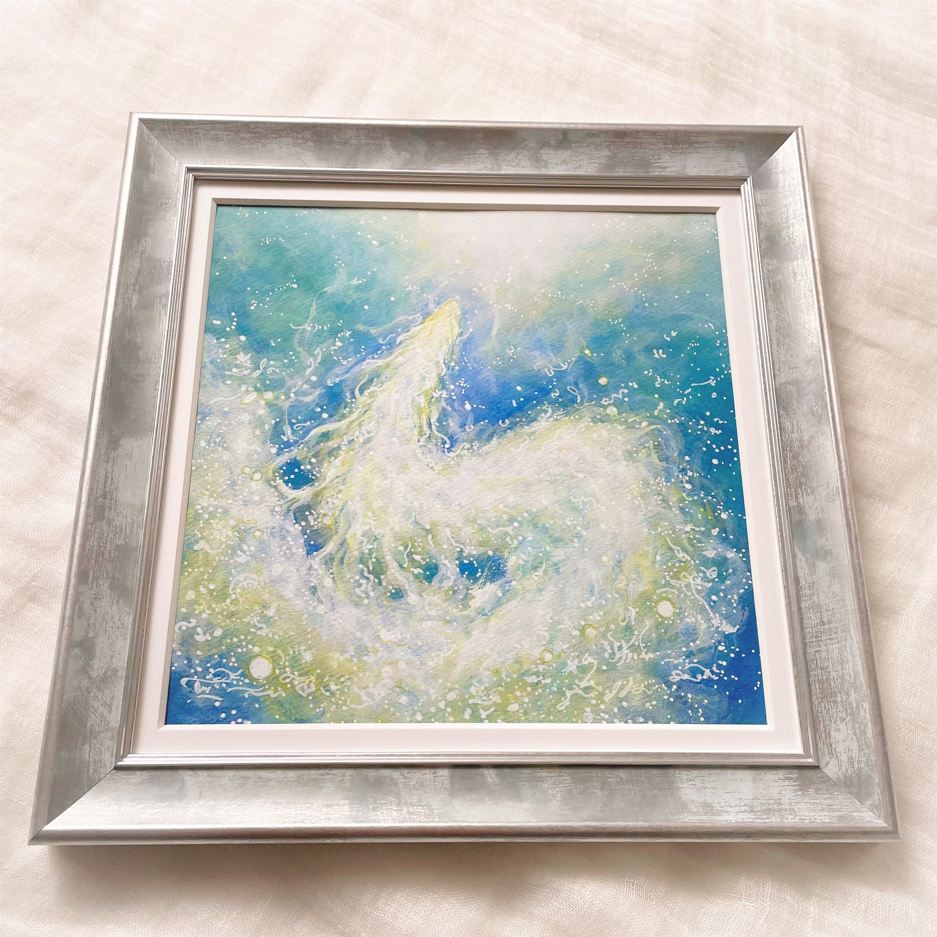 龍神様と夕日 抽象画 日の出 アクリル絵の具 hoowmii アート