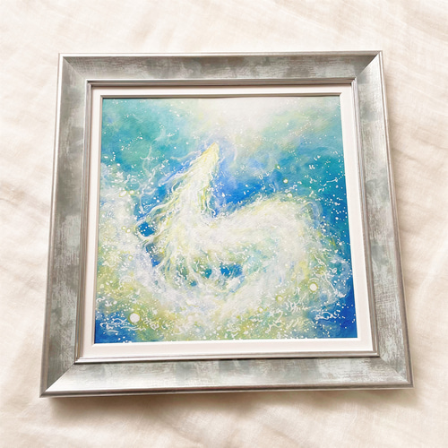 龍神様の絵、龍の絵、アクリル画の原画、水と光 絵画 HIDEKI