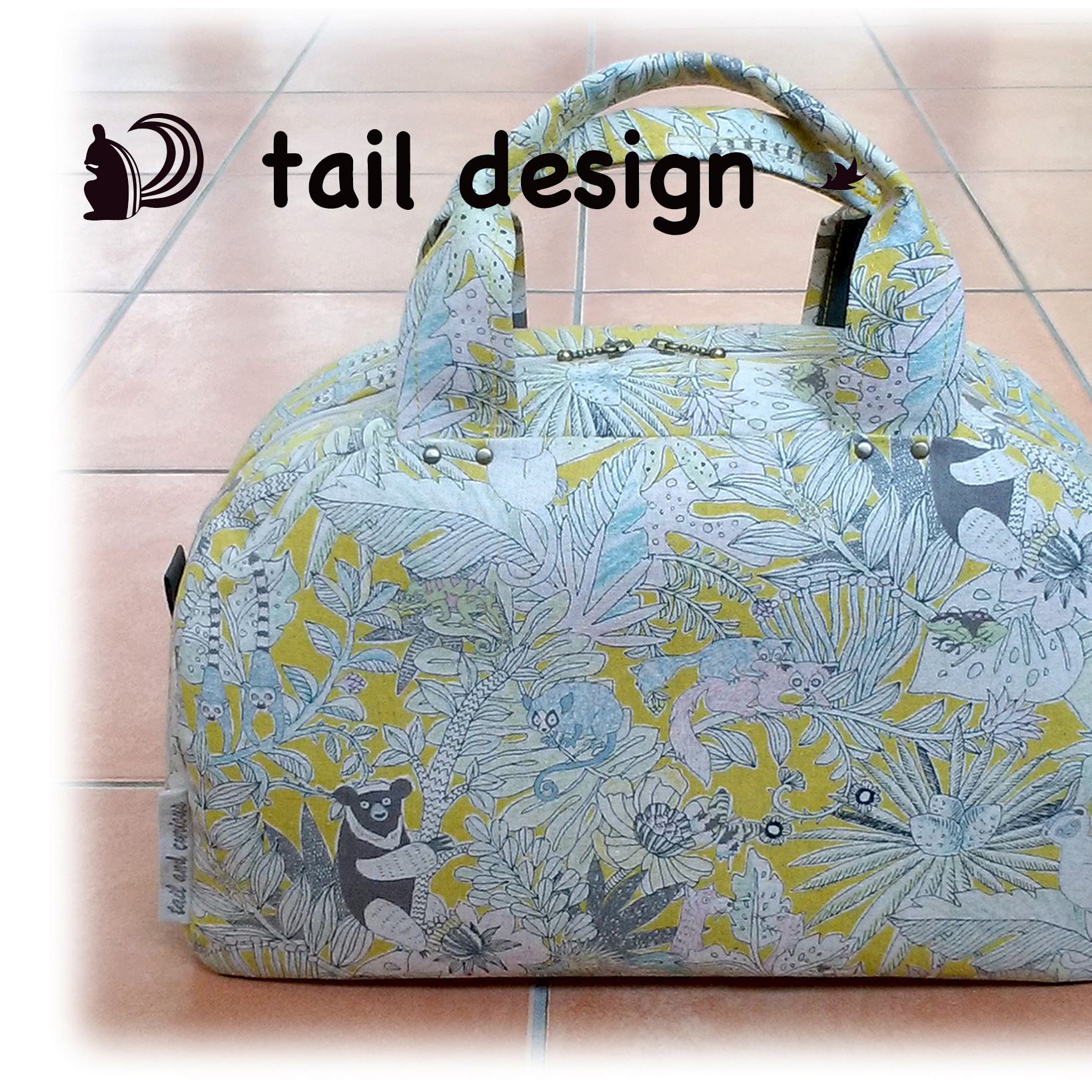 マダガスカルのボストンバッグ＠マスタード×ダークグレー