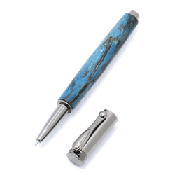 木頭水性圓珠筆 磁性筆帽（染成藍色的羅望子；炮銅色電鍍） 第2張的照片