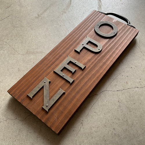 OPEN CLOSEDサイン 文字真鍮風エイジング アンティーク 縦横レイアウト