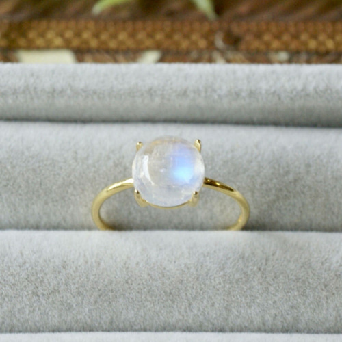 受注製作】レインボームーンストーン 7号〜アジャスター式リング 18k  