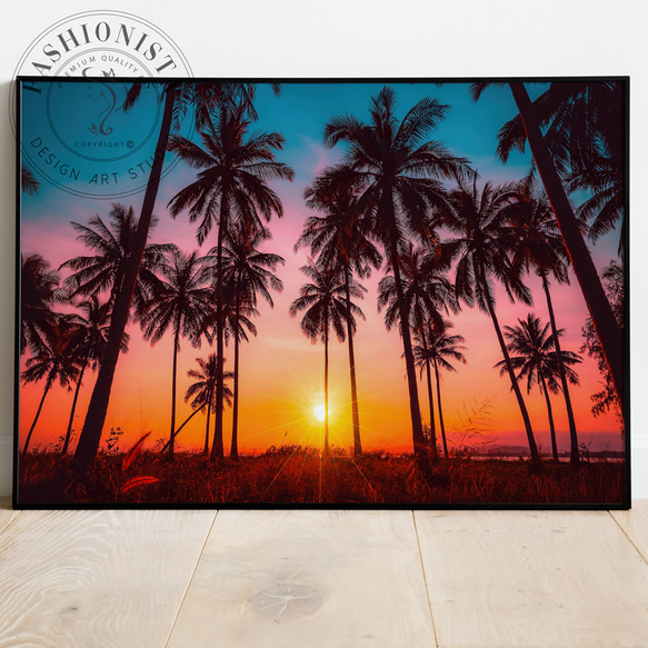 常夏のバリ サンセット 絵画 夕日 チューブ 南国 南国ビーチ 浜辺 やし ヤシ 常夏のバリ サンセット 絵画 壁掛け 壁飾り ウォール