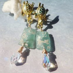 Honu & Roman-Glass Rectangle Earrings ☆海亀とローマングラスピアス 10枚目の画像