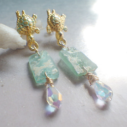 Honu & Roman-Glass Rectangle Earrings ☆海亀とローマングラスピアス 8枚目の画像