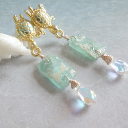 Honu & Roman-Glass Rectangle Earrings ☆海亀とローマングラスピアス 7枚目の画像