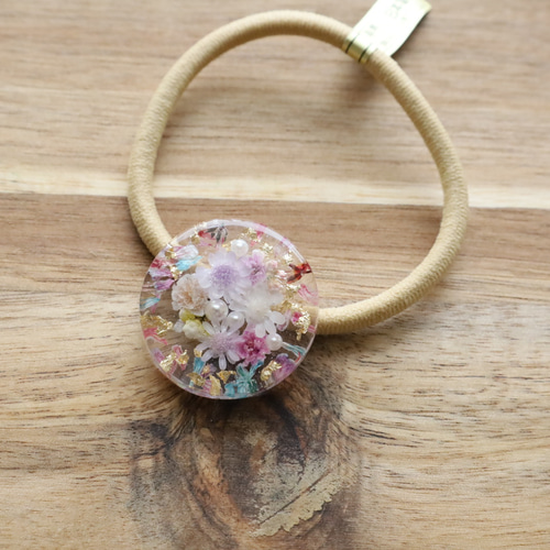 ピンクパーツフラワー ラウンドレジンヘアゴム ピンクパーツフラワー ラウンドレジンヘアゴム ピンクパーツフラワー