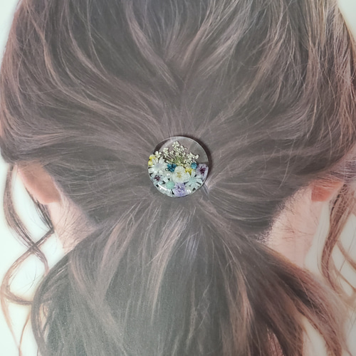 クリア ナチュラル 花レジン ヘアゴム ブルー系 ヘアゴム ひろ