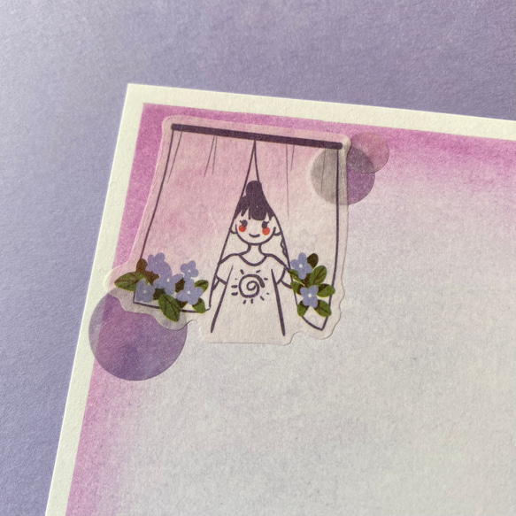 『 あじさいガールのメッセージカード 』 パステルアート原画 6枚目の画像