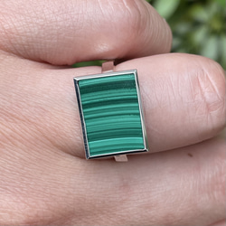 agete マラカイト　スモーキークォーツ　ダブレット　シルバーリング　13号 マラカイト 緑のシマシマ タテタテ LSQ プレート シルバーSV925製