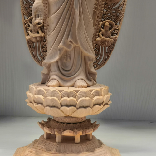 木製仏像 八角形台座 楠木 九重八角台座 舟立弥陀 舟型光背 玉眼入 切金付 4.0寸～5.0
