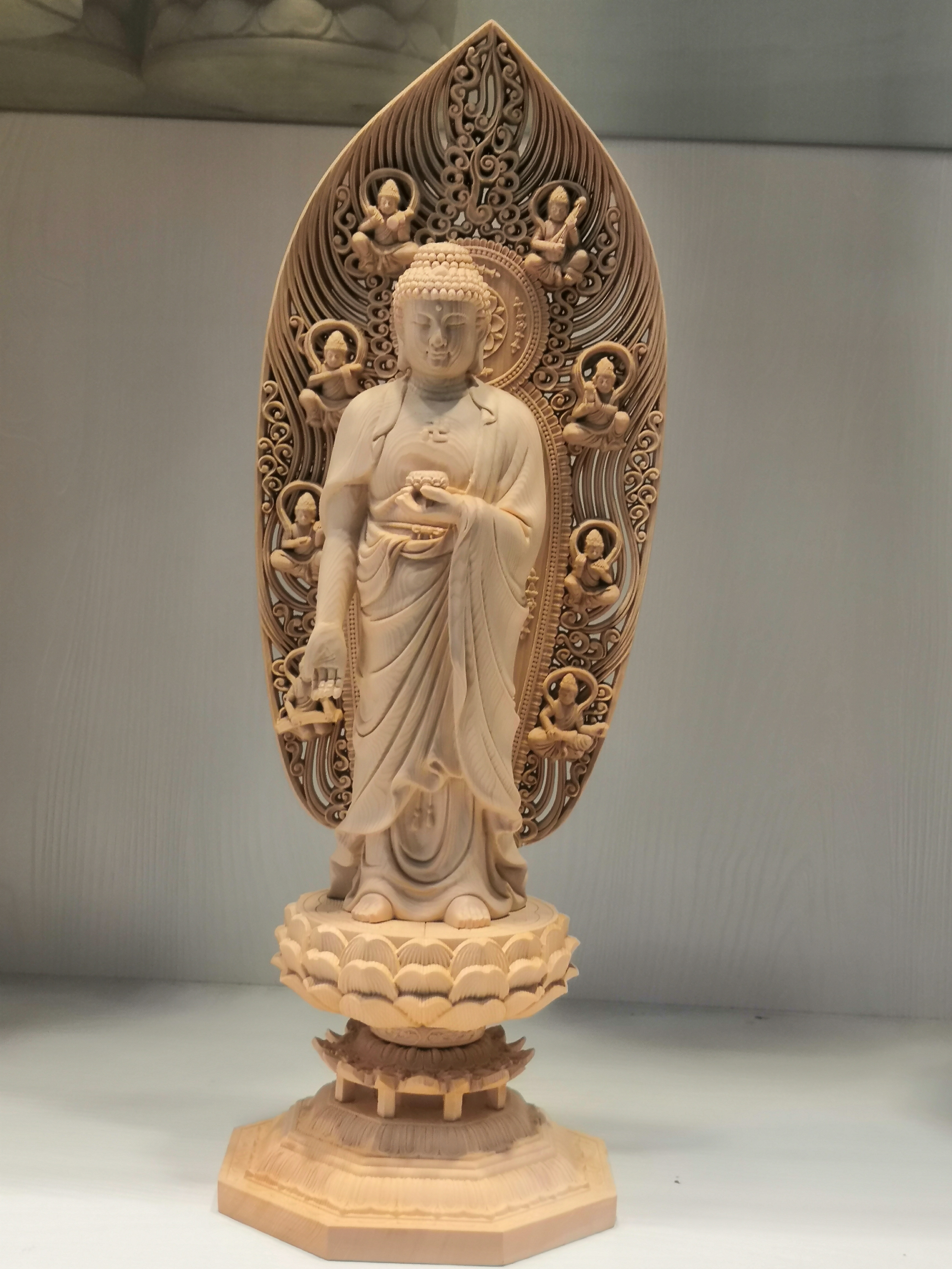 【修縁堂】古美術品 木工細工 西方三聖 仏像立像 置物 木彫 仏像 木工細工 木彫 西方三聖 仏像立像 【修縁堂】古美術品 置物 仏像
